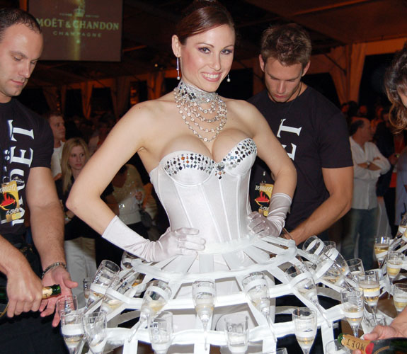 A model poses during the annual South Beach Wine & Food Festival Bubble Q on the sand behind the Delano Hotel.