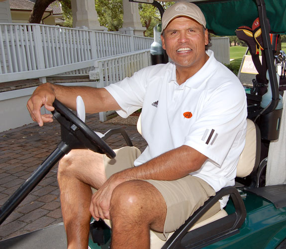 Ex-Cincinnati Bengals offensive lineman Anthony Muñoz en route to the first tee box at the Jason Taylor Foundation's Celebrity Golf Event at Grande Oaks.