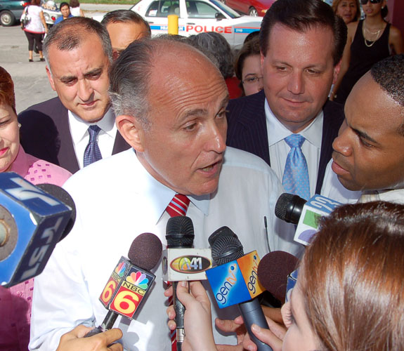 Former federal prosecutor and New York City Mayor Rudy Giuliani campaigning in Little Havana for the 2008 Republican presidential nomination.