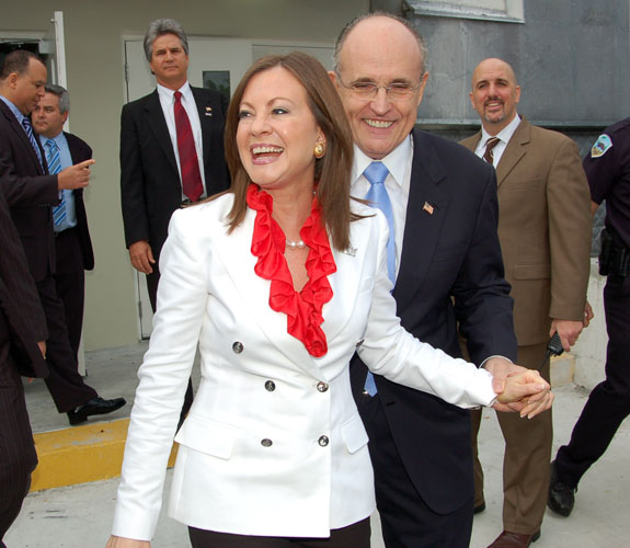 Former New York Mayor Rudolph Giuliani leaving the Coral Springs Elementary School where he addressed a crowd of students and supporters.