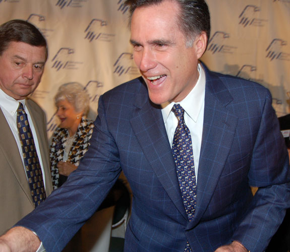 Ex-Massacusetts Governor Mitt Romney makes an early-morning campaign appearance at a Boca Raton synagogue as he seeks the GOP nomination for U.S. President.