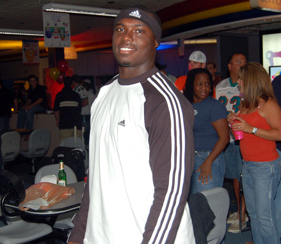 Miami Dolphins running back Ronnie Brown at teammate Randy McMichael's charity bowling event at Don Carter Lanes in Pembroke Pines, Fla.